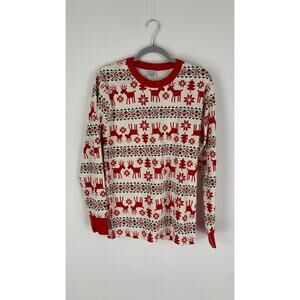 Hanna Andersson Unisex Long John Pajama Top Size Medium Christmas Reindeer Red